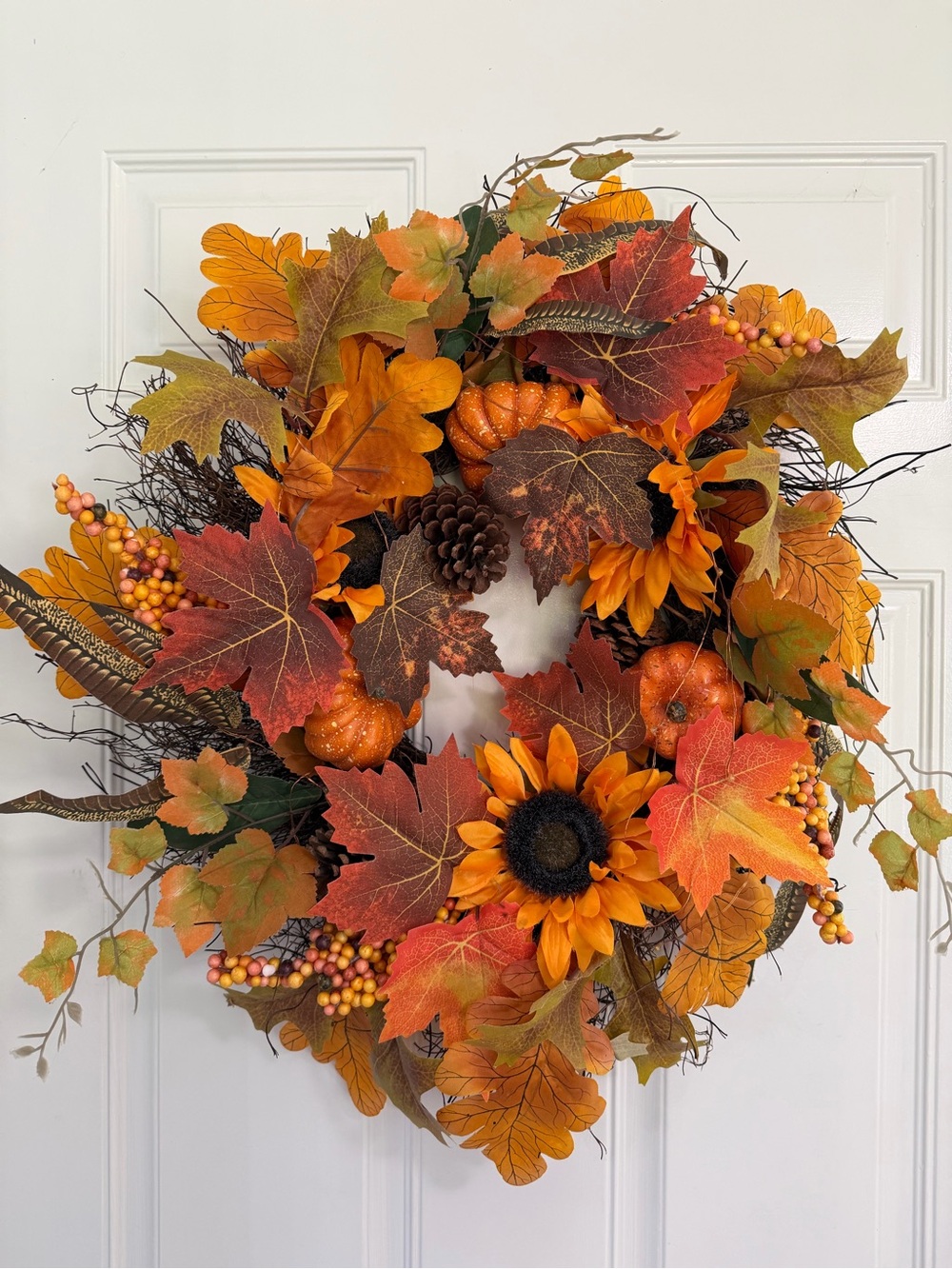 Autumn Sunflower & Pumpkin Fall Wreath - Orange